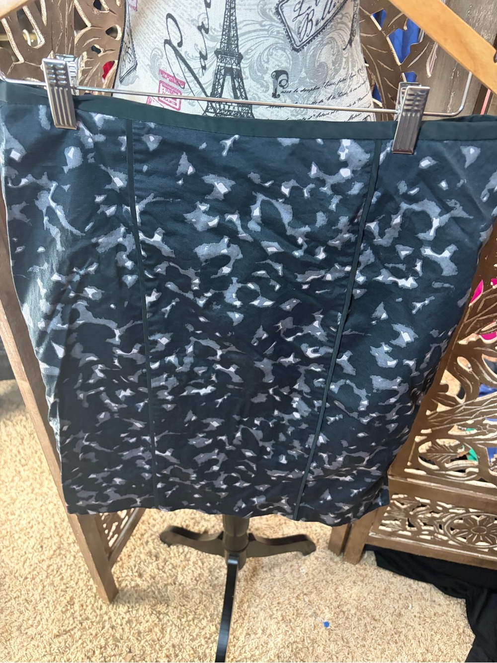 LOFT Navy & Gray Abstract Print Pencil Skirt